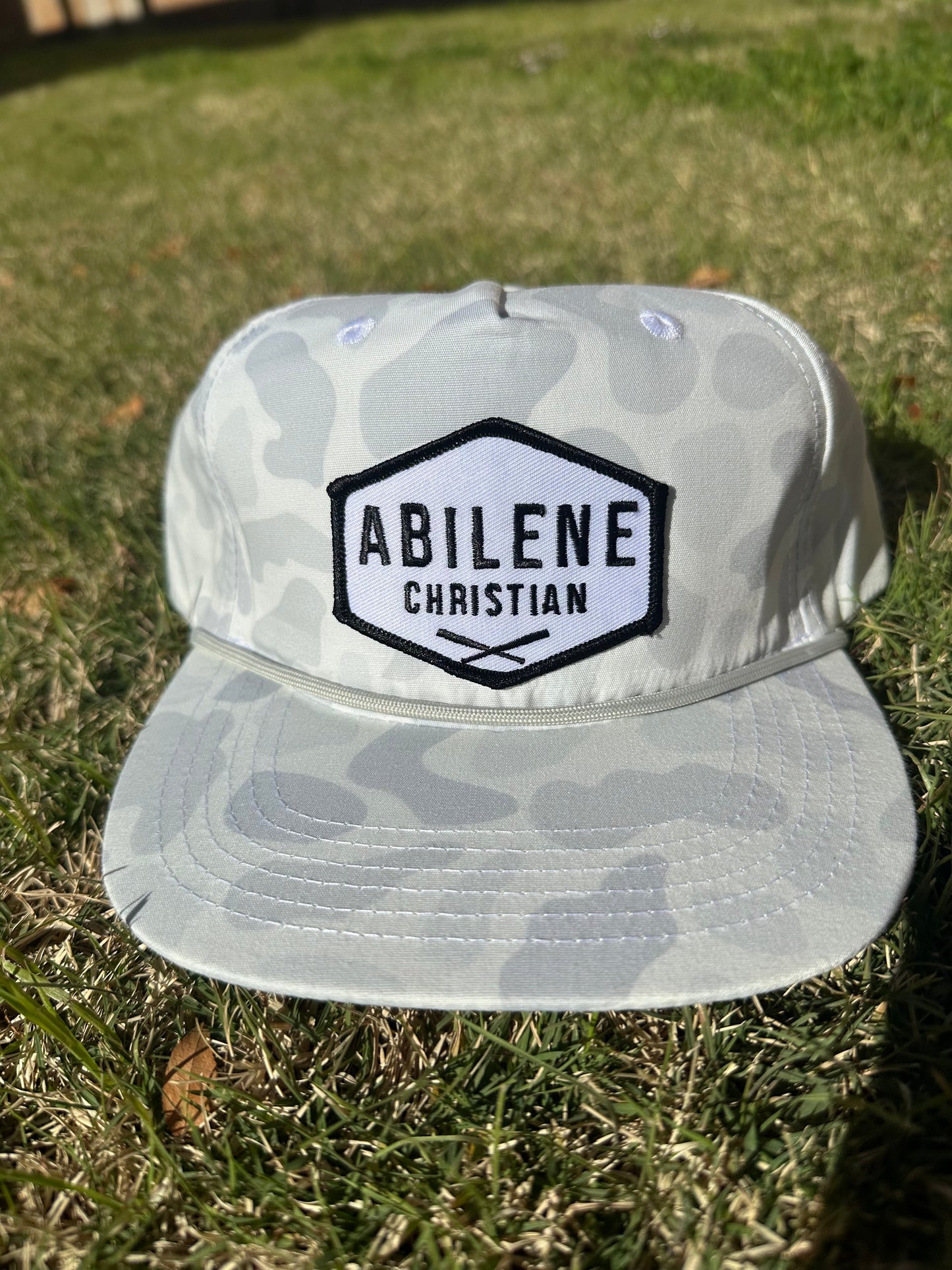 White Camo Rope Hat - White Abilene Christian Patch