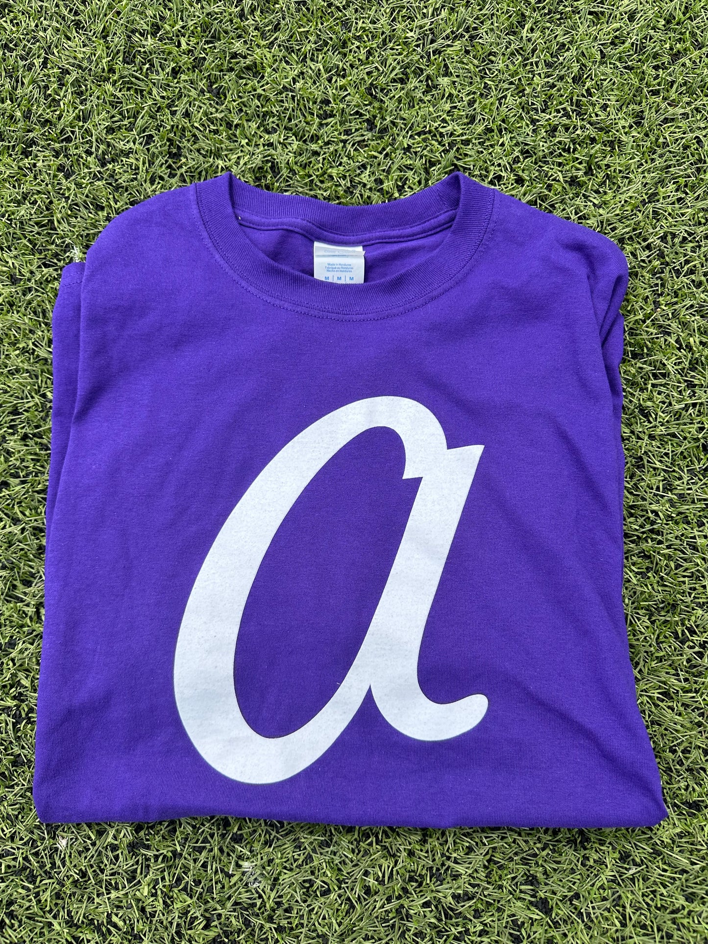 Purple Short Sleeve "A" Script T-Shirt